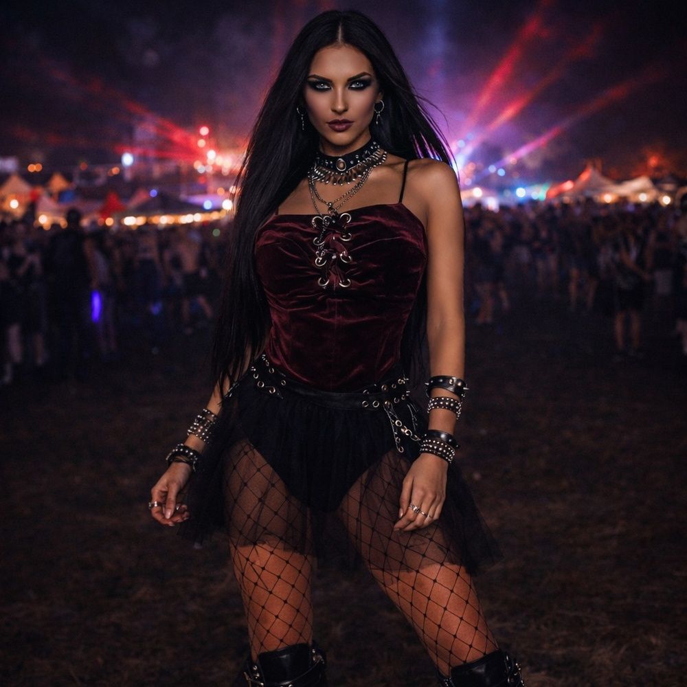 Y2K Lush Burgundy Stretch Velvet Lace-Up Thong Bodysuit Small Goth Festival Rave